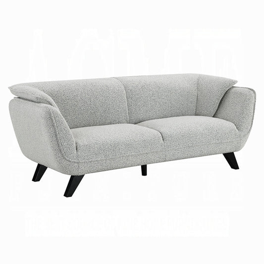 Naeli Sofa, Rounded Back, Light Gray Boucle, 86 Inch Solid Pine Wood
