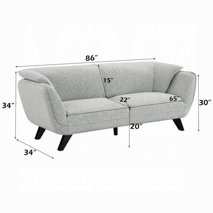 Naeli Sofa, Rounded Back, Light Gray Boucle, 86 Inch Solid Pine Wood