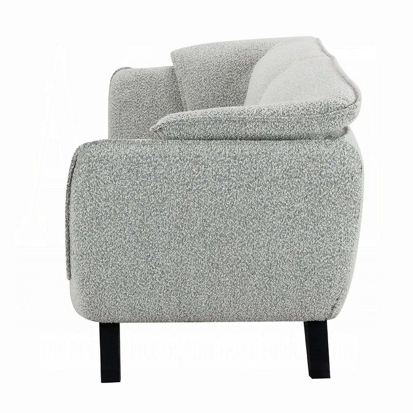Naeli Sofa, Rounded Back, Light Gray Boucle, 86 Inch Solid Pine Wood