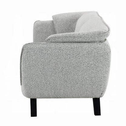 Naeli Sofa, Rounded Back, Light Gray Boucle, 86 Inch Solid Pine Wood