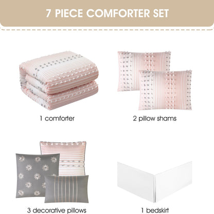 Nanshing Jessy Modernes gestreiftes 7-teiliges Bettdeckenset
