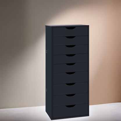 Schmaler Holzschrank mit 9 Schubladen, leichtgängigen Schubladen und oberem Ablagefach