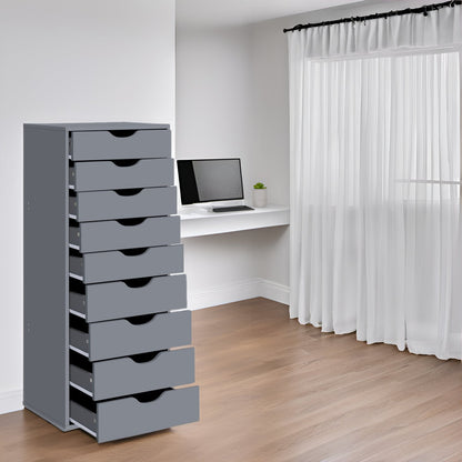 Schmaler Holzschrank mit 9 Schubladen, leichtgängigen Schubladen und oberem Ablagefach