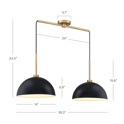 Nathan James Percy, moderne 2-flammige Pendelleuchte, Hängelampe mit Metallschirm und verstellbarem Kabel