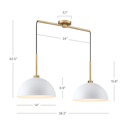 Nathan James Percy, moderne 2-flammige Pendelleuchte, Hängelampe mit Metallschirm und verstellbarem Kabel
