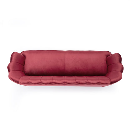 Natural Velvet Channel Stitched 3-seater Sofa with Metal Legs