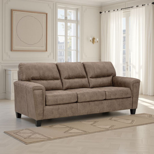 Nav Queen Size Sofa Sleeper, Fossil Brown Faux Leather, Foam, 89 Inch