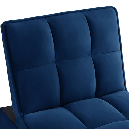 Navy 68.5 Velvet Single Folding Sofa Bed with Adjustable Backrest and Pillows for Living Room