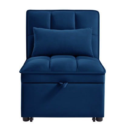 Navy 68.5 Velvet Single Folding Sofa Bed with Adjustable Backrest and Pillows for Living Room