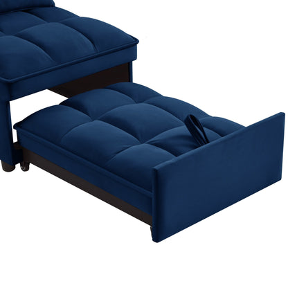 Navy 68.5 Velvet Single Folding Sofa Bed with Adjustable Backrest and Pillows for Living Room