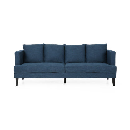 Navy Blue 3-seater Sofa with Wood Legs and Tufted Back