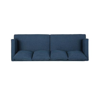 Navy Blue 3-seater Sofa with Wood Legs and Tufted Back