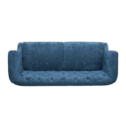 Marineblaues 75-Sofa aus Samt mit ausgestellten Armlehnen, getuftetes Sofa mit tiefer Sitzfläche und Holzbeinen für das Wohnzimmer