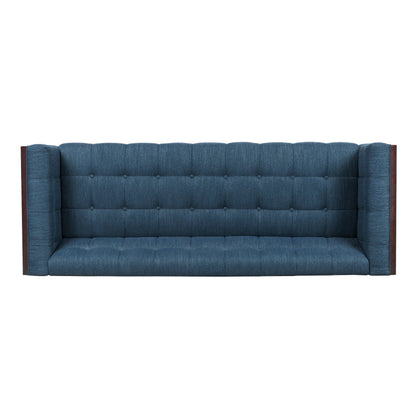 Navy Blue Button Tufted 3-seater Sofa with Wood Legs