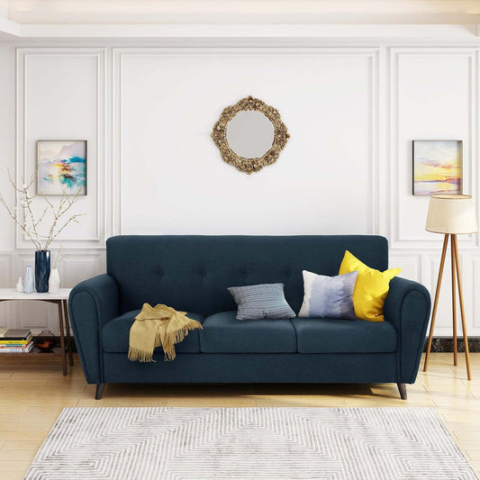 Navy Blue Modern 78.5 3-seater Sofa with Wood Legs and Plywood wooden frame for Living Room