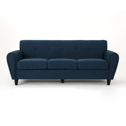 Navy Blue Modern 78.5 3-seater Sofa with Wood Legs and Plywood wooden frame for Living Room