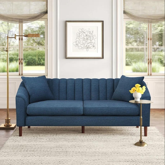 Marineblaues modernes 84,5 3-Sitzer-Sofa mit Holzbeinen und Kissen für das Wohnzimmer