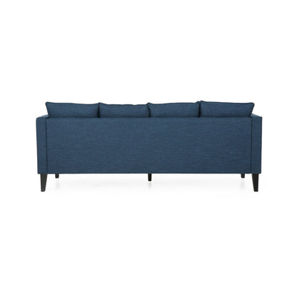 Navy Blue Modern 86 3-seater Sofa with Wood Legs and Tufted Back for Living Room