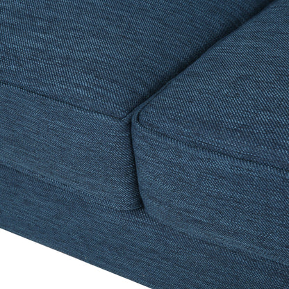 Navy Blue Modern 86 3-seater Sofa with Wood Legs and Tufted Back for Living Room