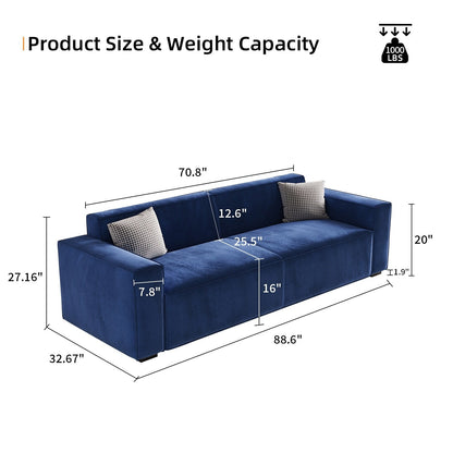 Navy Blue Modern 88.6 Chenille Loveseat Upholstered Sofa with 4 Solid Wood Legs and 2 Pillows for Living Room