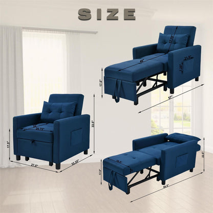 Navy Modern 27.5 3 in 1 Single Convertible Sofa Bed with Adjustable Back and Pillow for Living Room