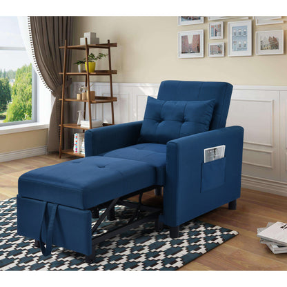 Navy Modern 27.5 3 in 1 Single Convertible Sofa Bed with Adjustable Back and Pillow for Living Room