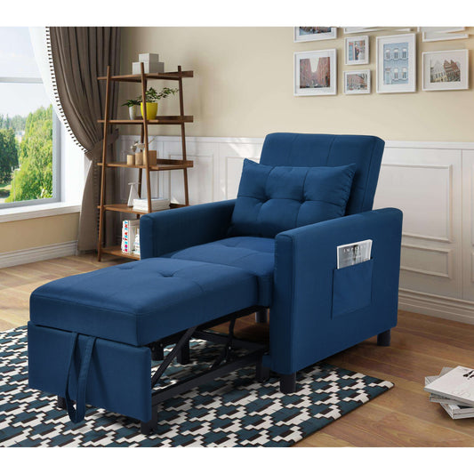 Navy Modern 27.5 3 in 1 Single Convertible Sofa Bed with Adjustable Back and Pillow for Living Room