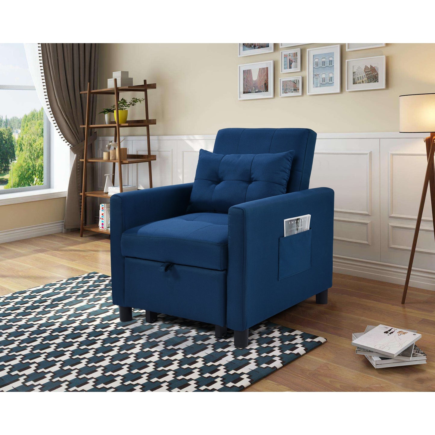 Navy Modern 27.5 3 in 1 Single Convertible Sofa Bed with Adjustable Back and Pillow for Living Room