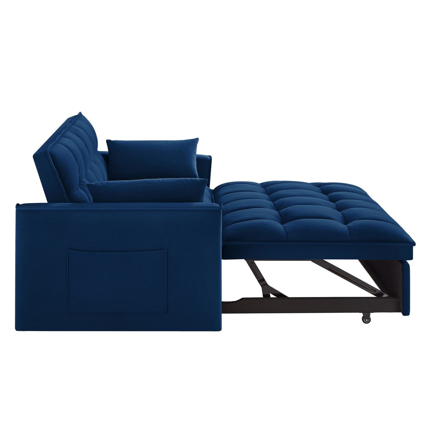 Navy Modern 52.5 Velvet 4 in1 Loveseat Multi-Function Tufted Pull-Out Sofa Bed with Adjustable Backrest and Pillows