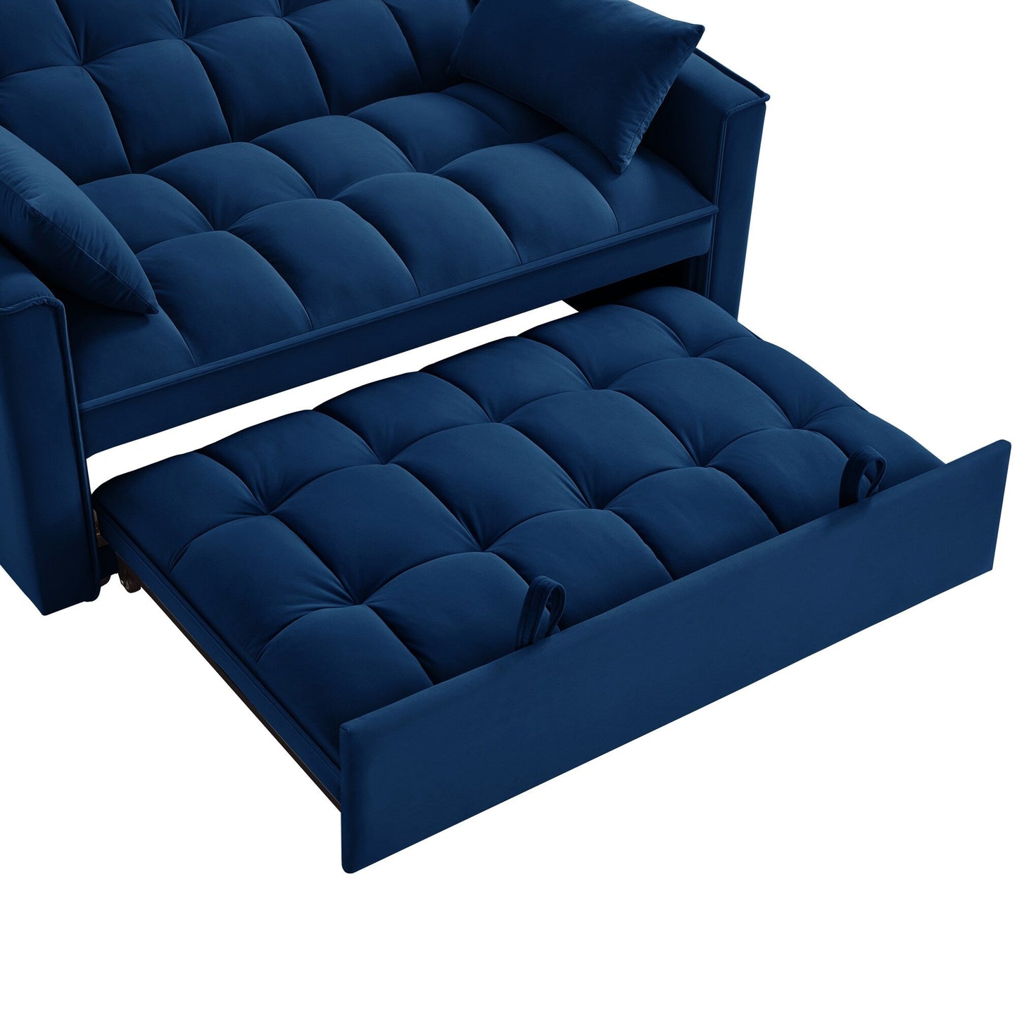 Navy Modern 52.5 Velvet 4 in1 Loveseat Multi-Function Tufted Pull-Out Sofa Bed with Adjustable Backrest and Pillows