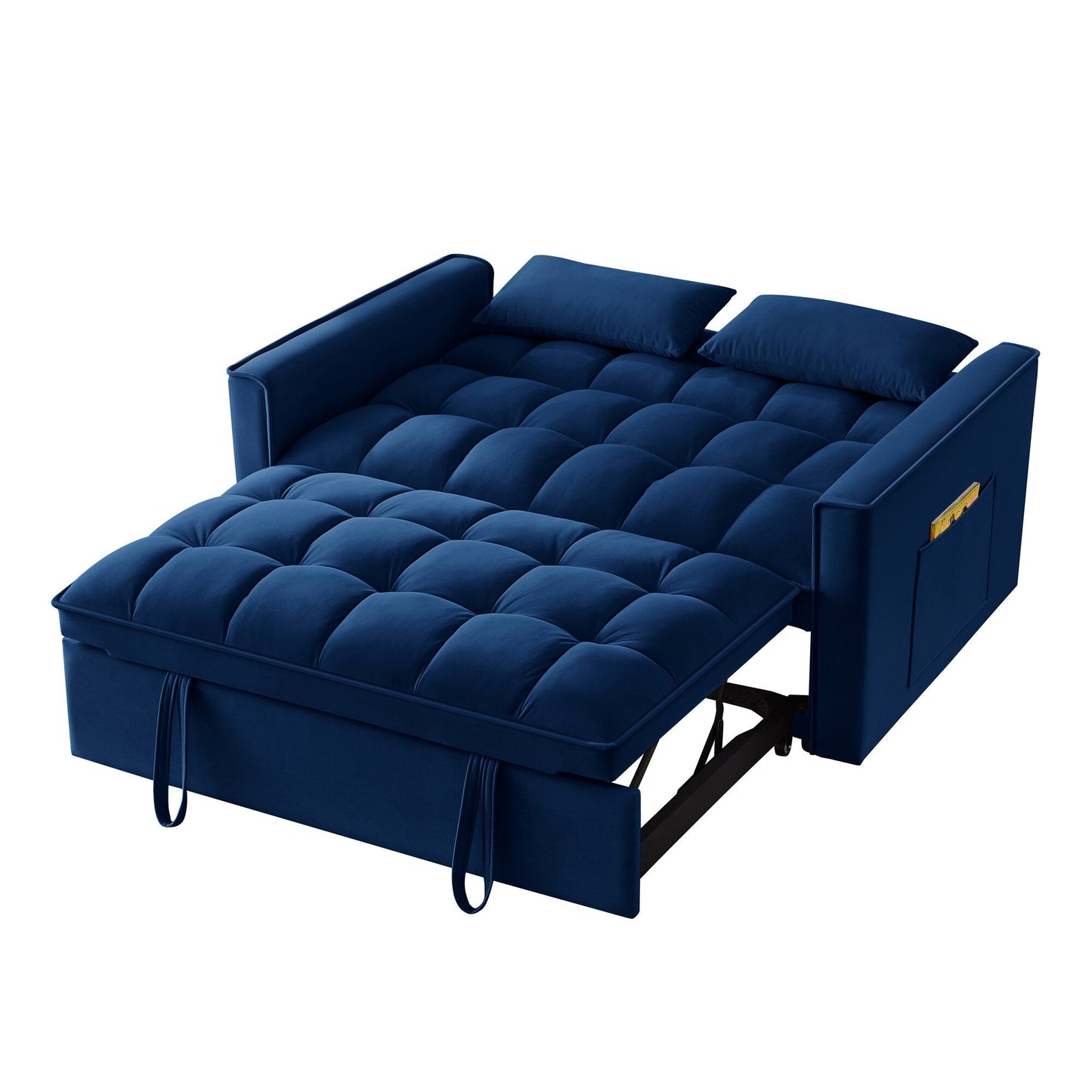 Navy Modern 52.5 Velvet 4 in1 Loveseat Multi-Function Tufted Pull-Out Sofa Bed with Adjustable Backrest and Pillows