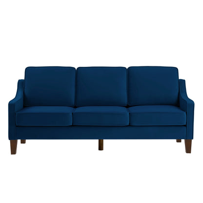 Navy Modern 74 Velvet 3-seater Upholstered Sofa with Scooped Armrest and Removable Cushions for Living Room