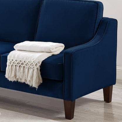 Navy Modern 74 Velvet 3-seater Upholstered Sofa with Scooped Armrest and Removable Cushions for Living Room