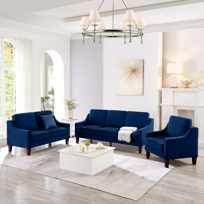 Navy Modern 74 Velvet 3-seater Upholstered Sofa with Scooped Armrest and Removable Cushions for Living Room