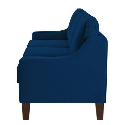 Navy Modern 74 Velvet 3-seater Upholstered Sofa with Scooped Armrest and Removable Cushions for Living Room