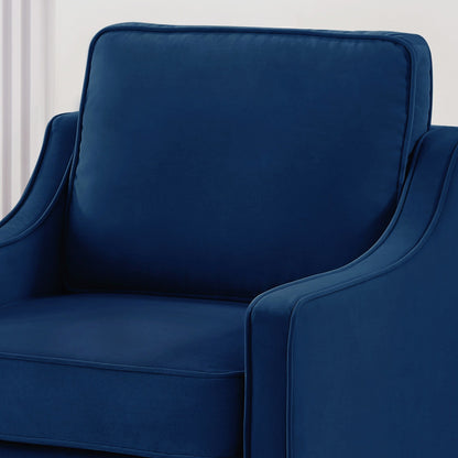 Navy Modern 74 Velvet 3-seater Upholstered Sofa with Scooped Armrest and Removable Cushions for Living Room