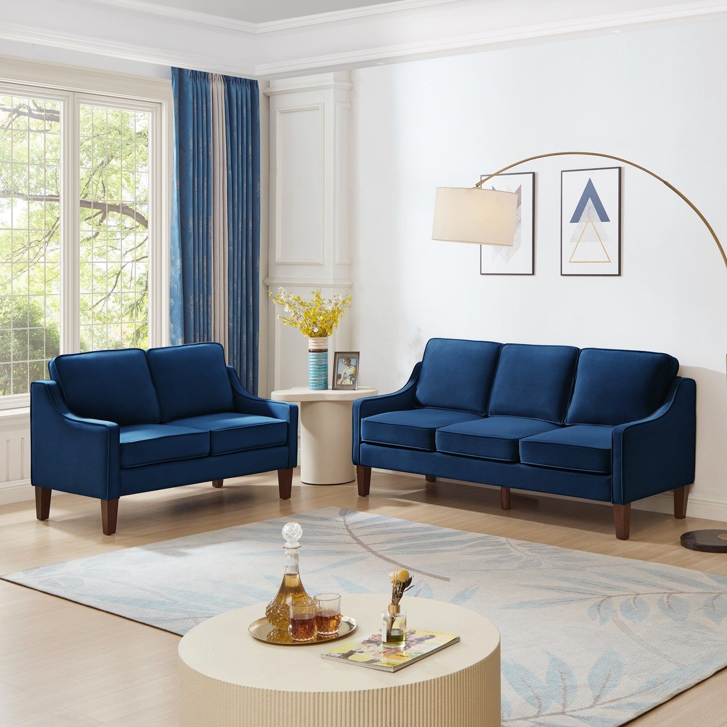 Navy Modern 74 Velvet 3-seater Upholstered Sofa with Scooped Armrest and Removable Cushions for Living Room