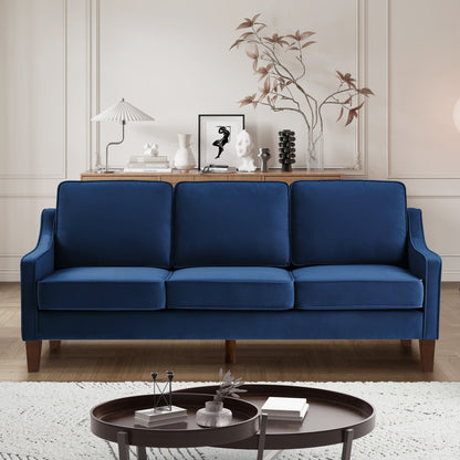 Navy Modern 74 Velvet 3-seater Upholstered Sofa with Scooped Armrest and Removable Cushions for Living Room