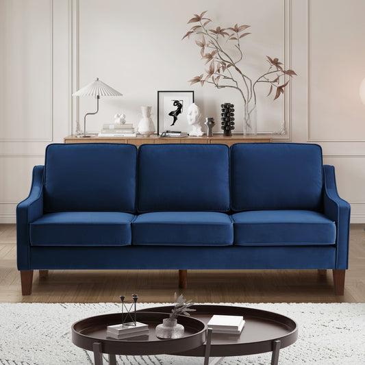 Navy Modern 74 Velvet 3-seater Upholstered Sofa with Scooped Armrest and Removable Cushions for Living Room