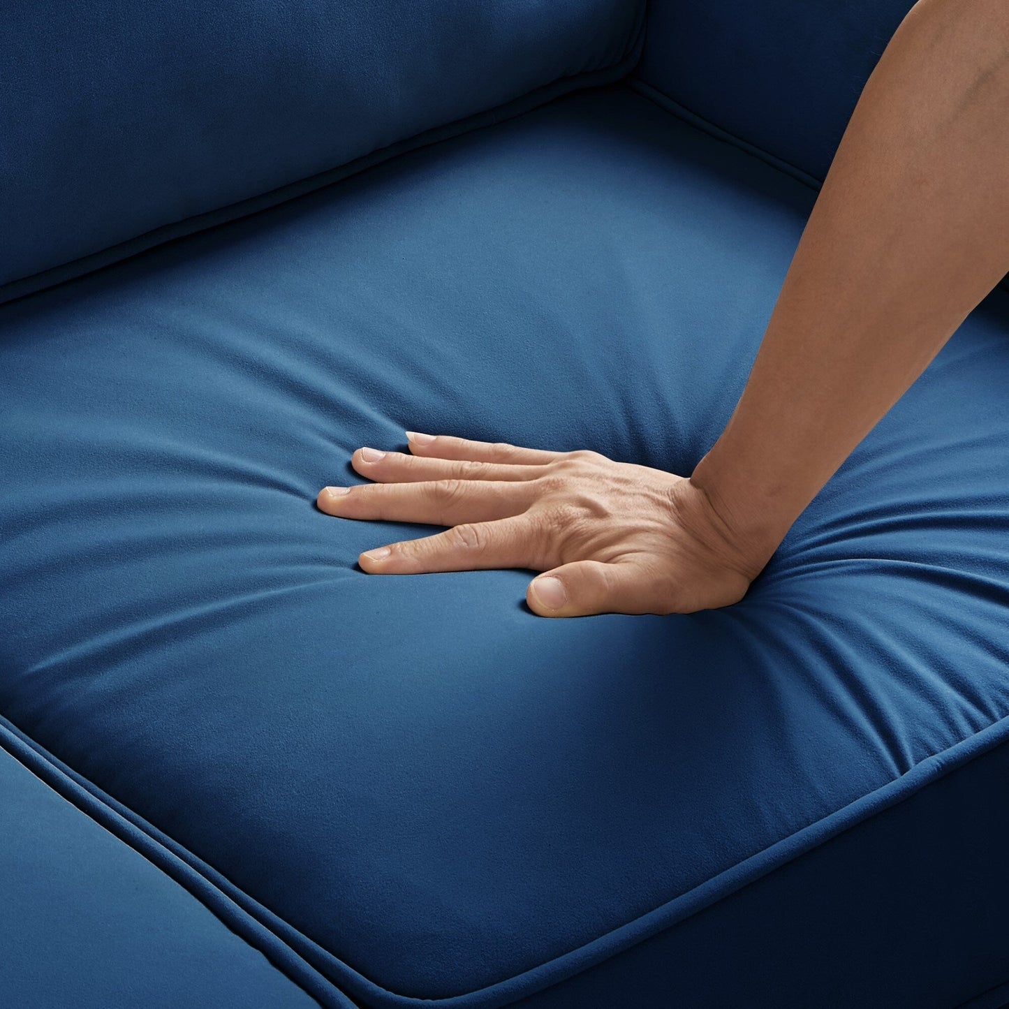 Navy Velvet 3-seater Sofa with Scooped Armrest