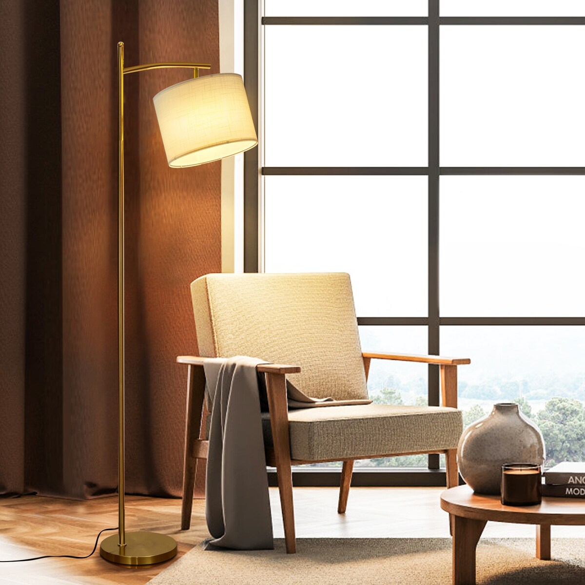 Dimmbare LED-Stehlampe „Netin 66“ mit gewölbter Form und Fernbedienung – N/A