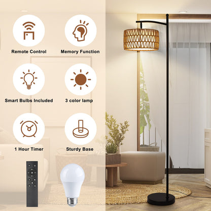 Dimmbare LED-Stehlampe „Netin 66“ mit gewölbter Form und Fernbedienung – N/A