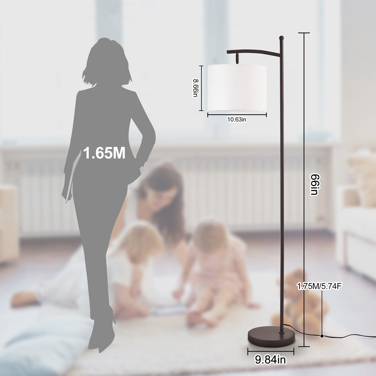 Dimmbare LED-Stehlampe „Netin 66“ mit gewölbter Form und Fernbedienung – N/A