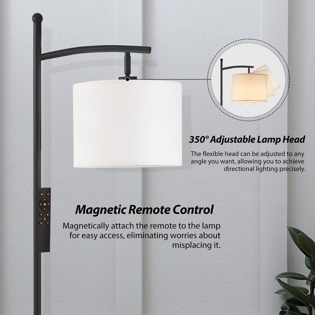 Dimmbare LED-Stehlampe „Netin 66“ mit gewölbter Form und Fernbedienung – N/A