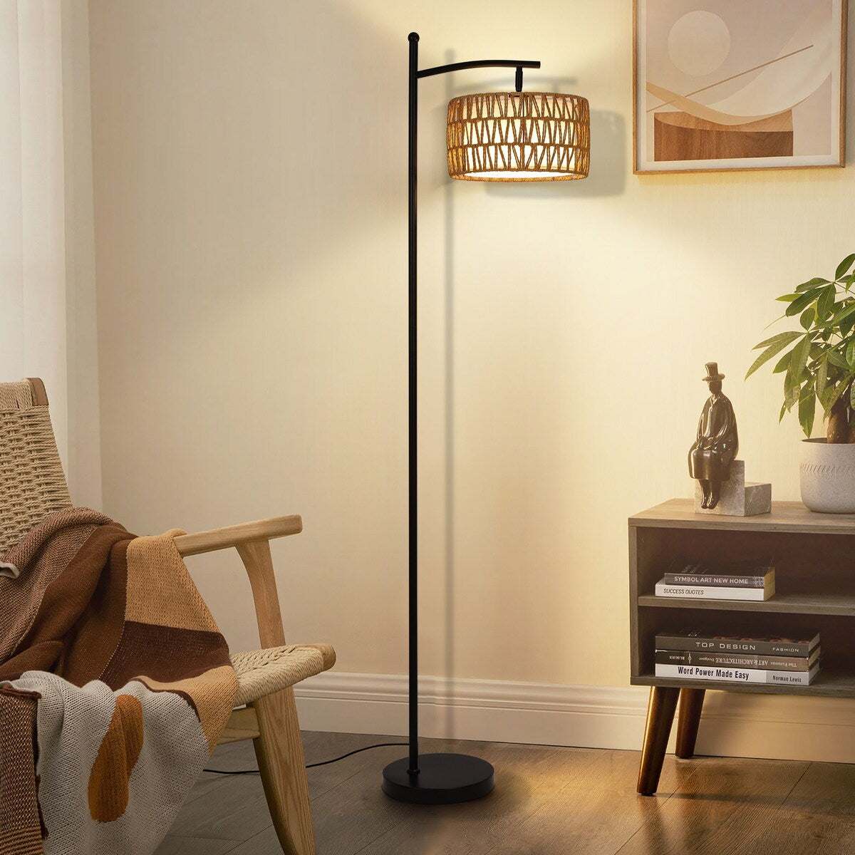 Dimmbare LED-Stehlampe „Netin 66“ mit gewölbter Form und Fernbedienung – N/A