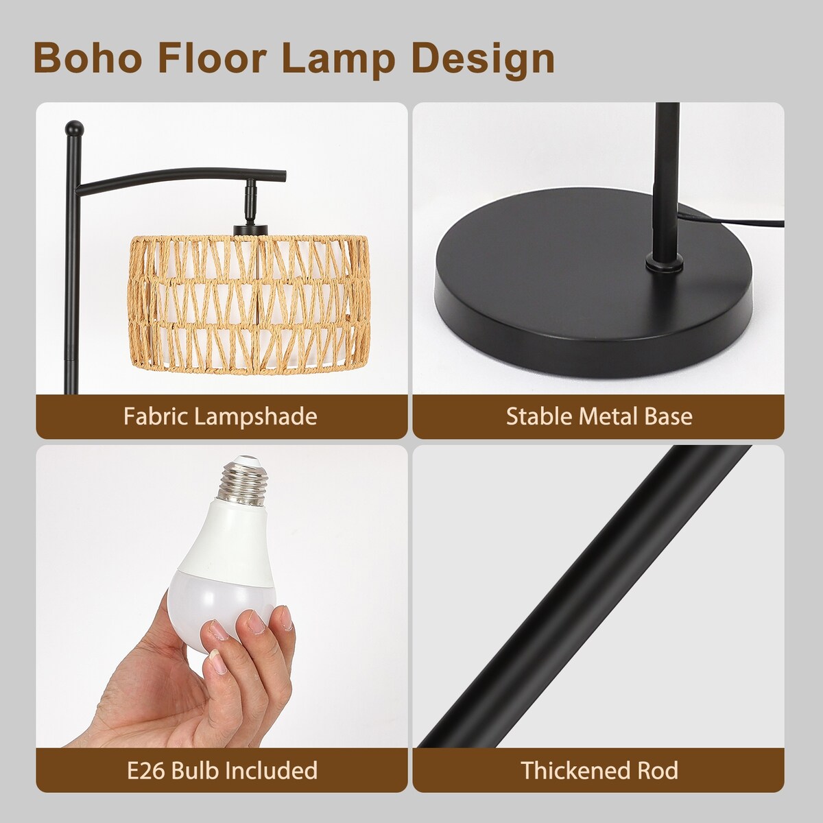 Dimmbare LED-Stehlampe „Netin 66“ mit gewölbter Form und Fernbedienung – N/A