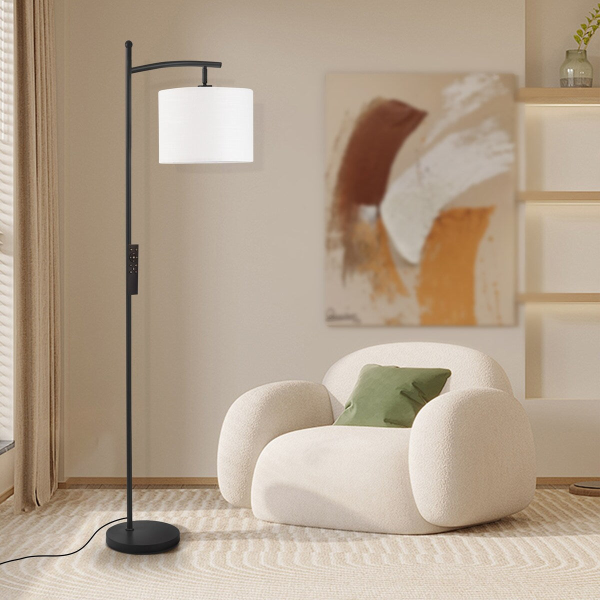 Dimmbare LED-Stehlampe „Netin 66“ mit gewölbter Form und Fernbedienung – N/A