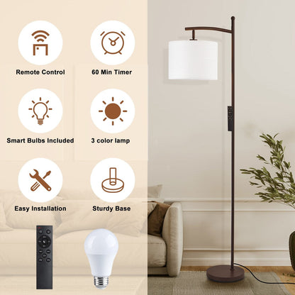 Dimmbare LED-Stehlampe „Netin 66“ mit gewölbter Form und Fernbedienung – N/A