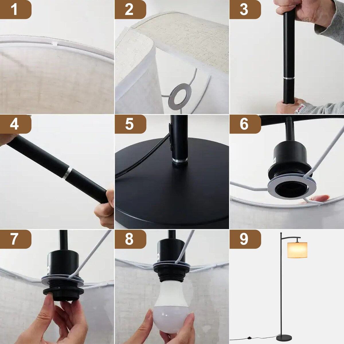 Dimmbare LED-Stehlampe „Netin 66“ mit gewölbter Form und Fernbedienung – N/A