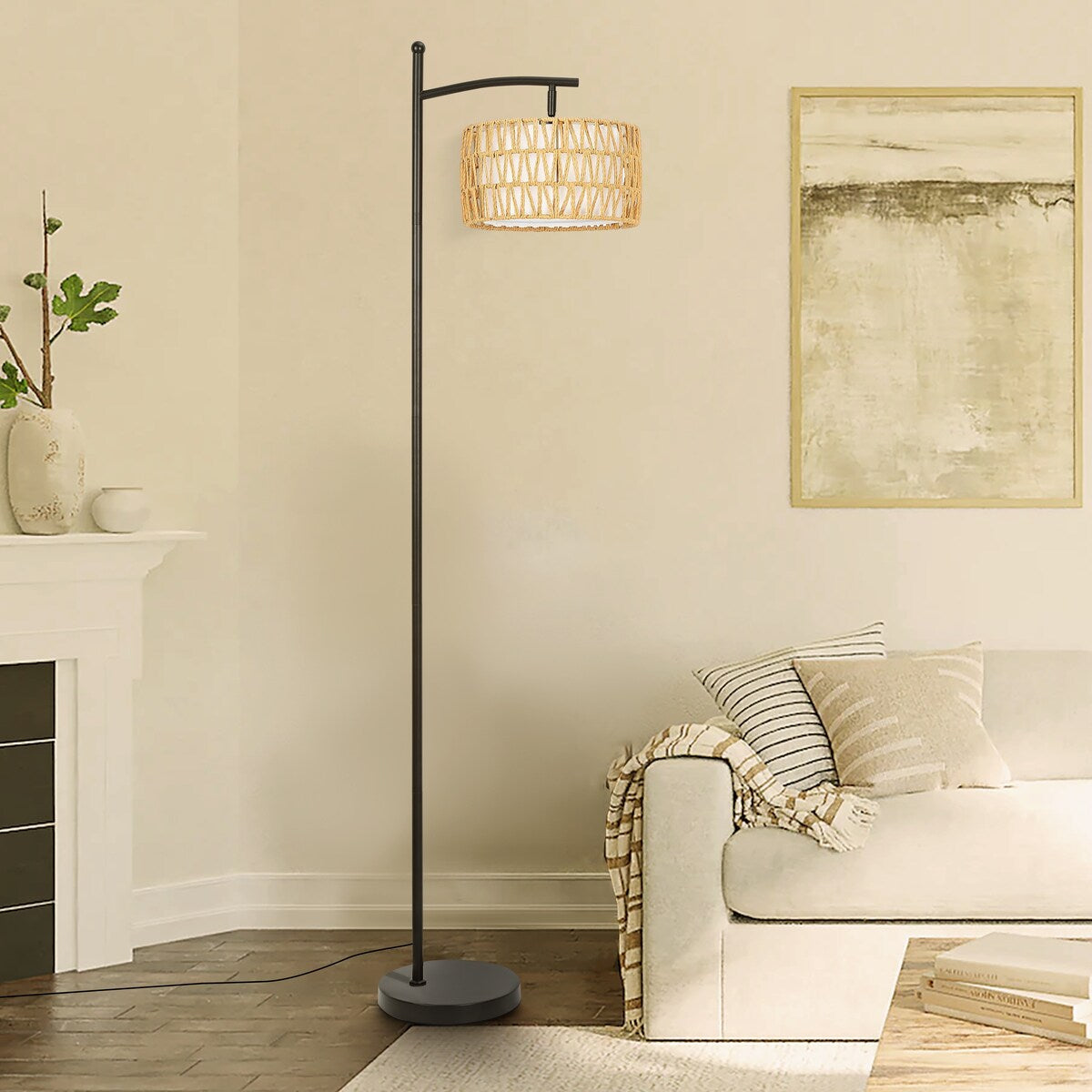 Dimmbare LED-Stehlampe „Netin 66“ mit gewölbter Form und Fernbedienung – N/A